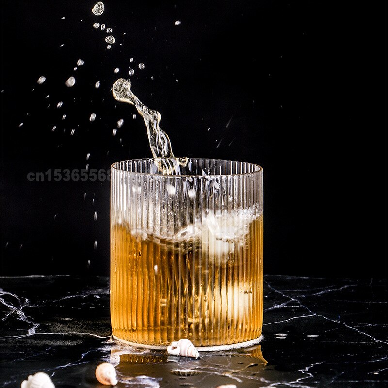 Ins Transparant Glas Hoge-Waarde Sap Cup Creatieve Netto Rode Verticale Patroon Cup Multifunctionele Glas Ijs Bier Mok