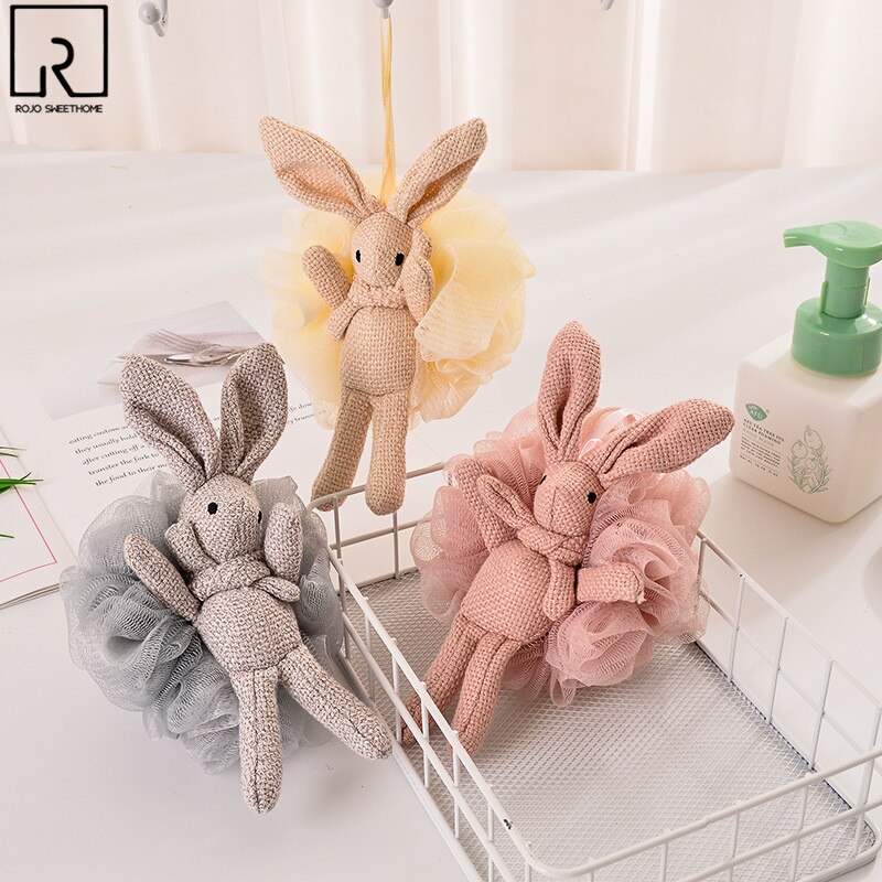 Cute Rabbit Bath Sponge Mesh Body Cleaning Shower Wash Brush Flower Exfoliating Massage Scrubber Ball Bubble Bathroom Supplies