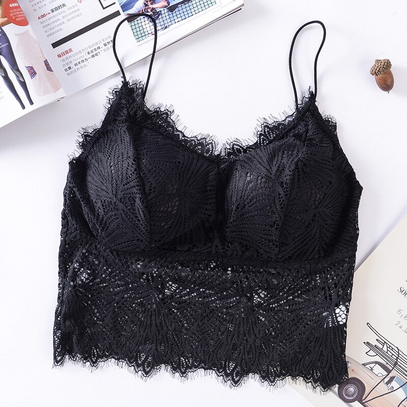 Girls Bras Seamless Thin Straps Bra Sexy Lingerie Comfort Wireless Bras For Women Underwear Padded Push Up Bralettes Top: black