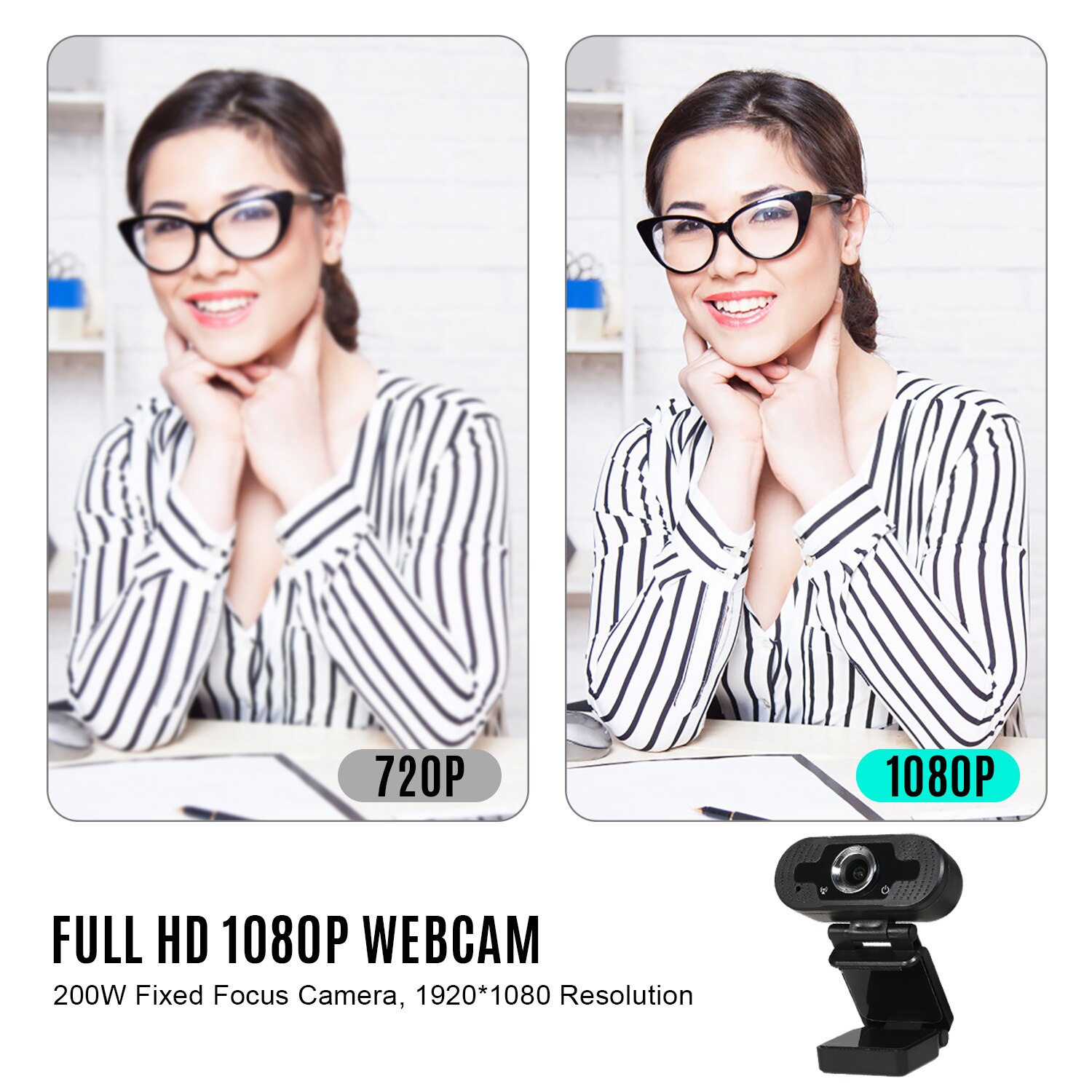 1080P HD Computer Camera Video Conference Camera Webcam 2 Megapixels Manual Focus with Microphone Multi-Functional Base USB Plug