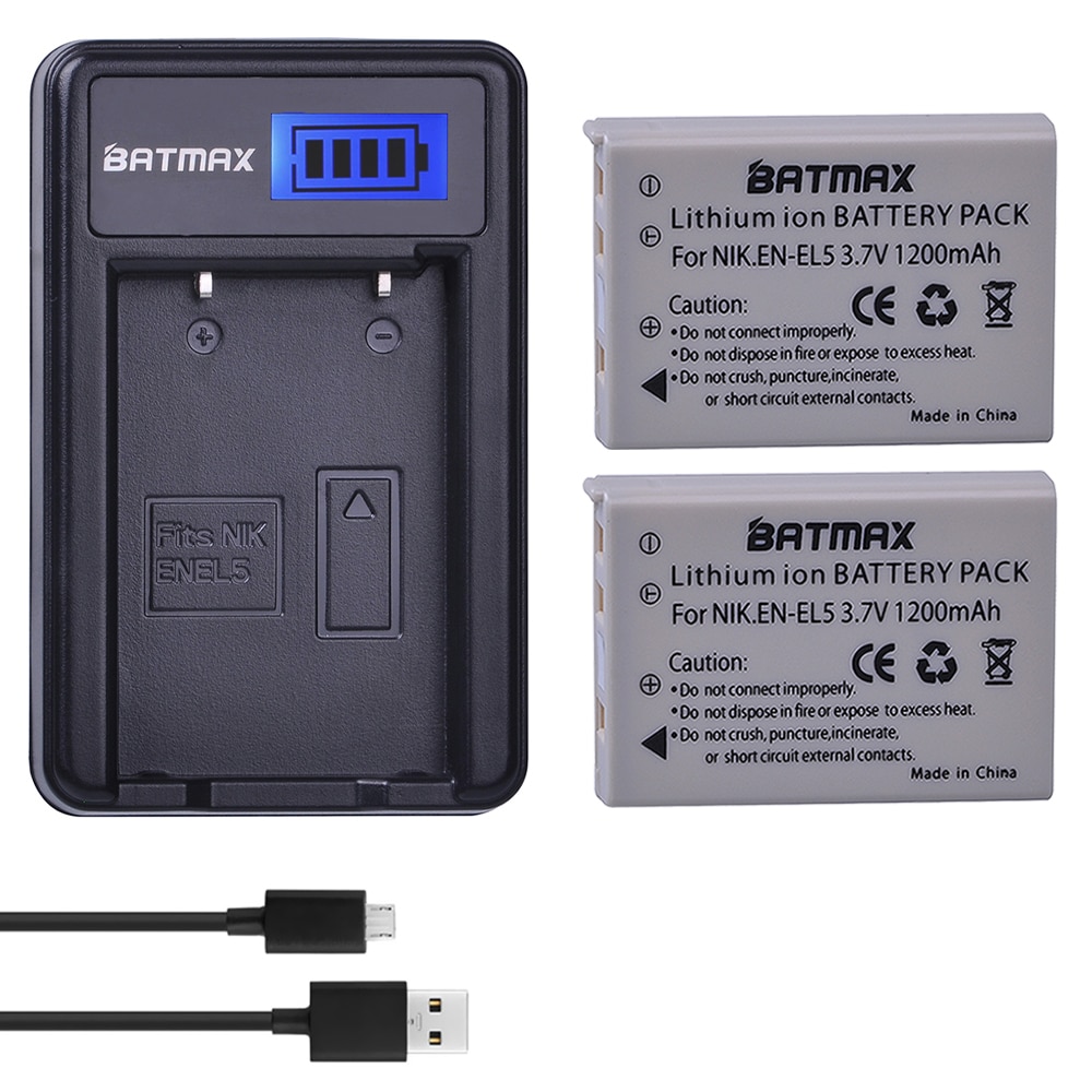 2 Stks 3.7 V 1200 mAh EN-EL5 EN EL5 ENEL5 Batterij + LCD USB lader voor NIKON Coolpix P530 P520 P510 P100 P500 P5100 P5000 P6000