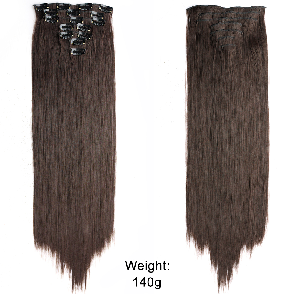Grampo reto longo em extensões de cabelo 4 pçs/set sintético 22 ''preto marrom escuro cor mista fibra resistente ao calor