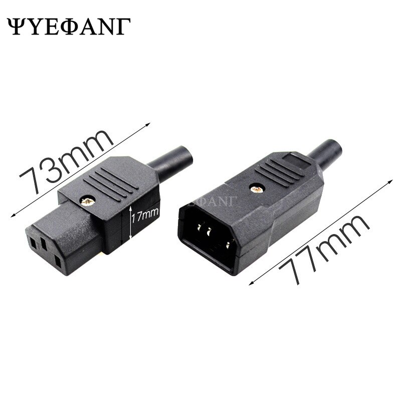 IEC Gerade Kabel Stecker Stecker C13 C14 10A 250V Schwarz weibliche und männliche Stecker Kabelmontage Energie Stecker 3 Stift AC Buchse