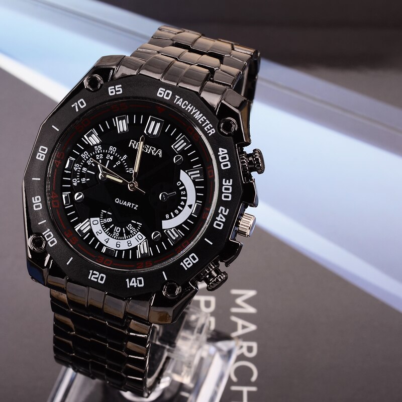 Sort ur herre masculino relojes pænt mandearmbåndsur angive tid kvarts skive rustfrit stål bånd erkek saat