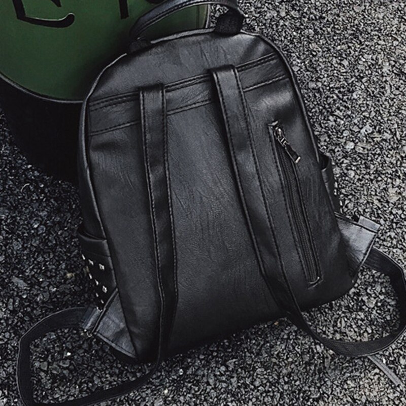 Klinknagel Versierd Vrouwen Rugzak Mode Punk Stijl Pu Leer Student Schooltas Outdoor Rugzak