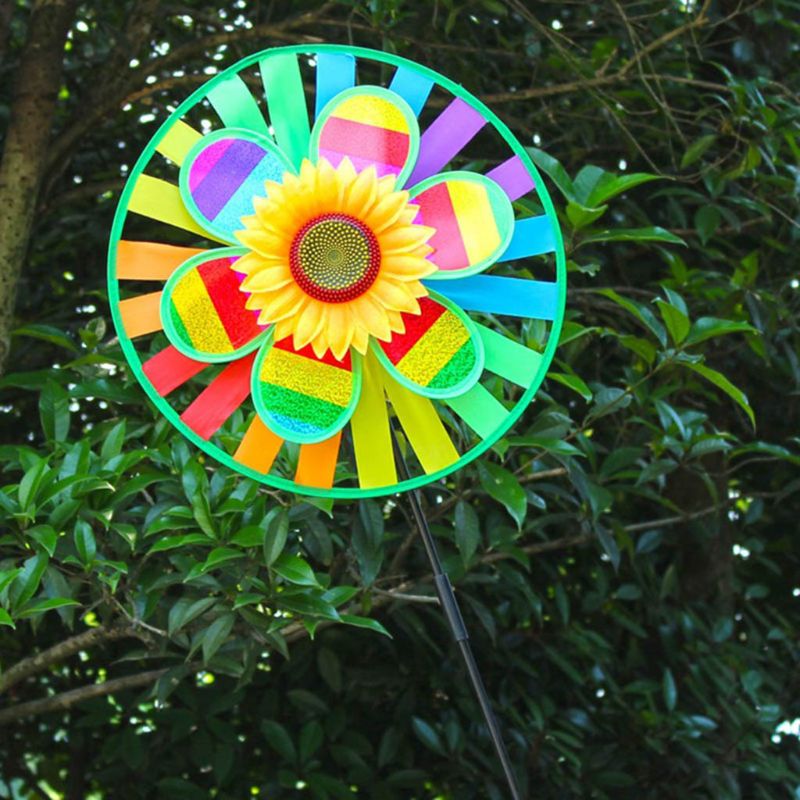 Dubbellaags Sequin Zonnebloem Windmolen Wind Spinner Kleurrijke Huis Tuin Decor L9CD