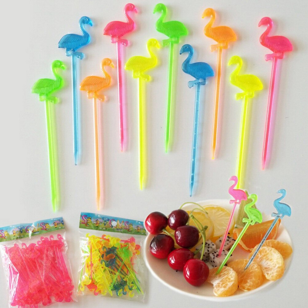 Palillos para bufé de comida de flamenco, 50 unidades, magdalenas y frutas, tenedor, pastel, postre, ensalada, palitos, palillos de dientes de cóctel, pincho, suministros de