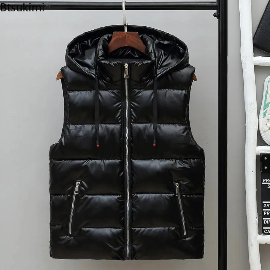 Gilet à capuche en coton brillant pour hommes, gilet , glaçure, tendance coréenne, extérieur, couple, automne, hiver,