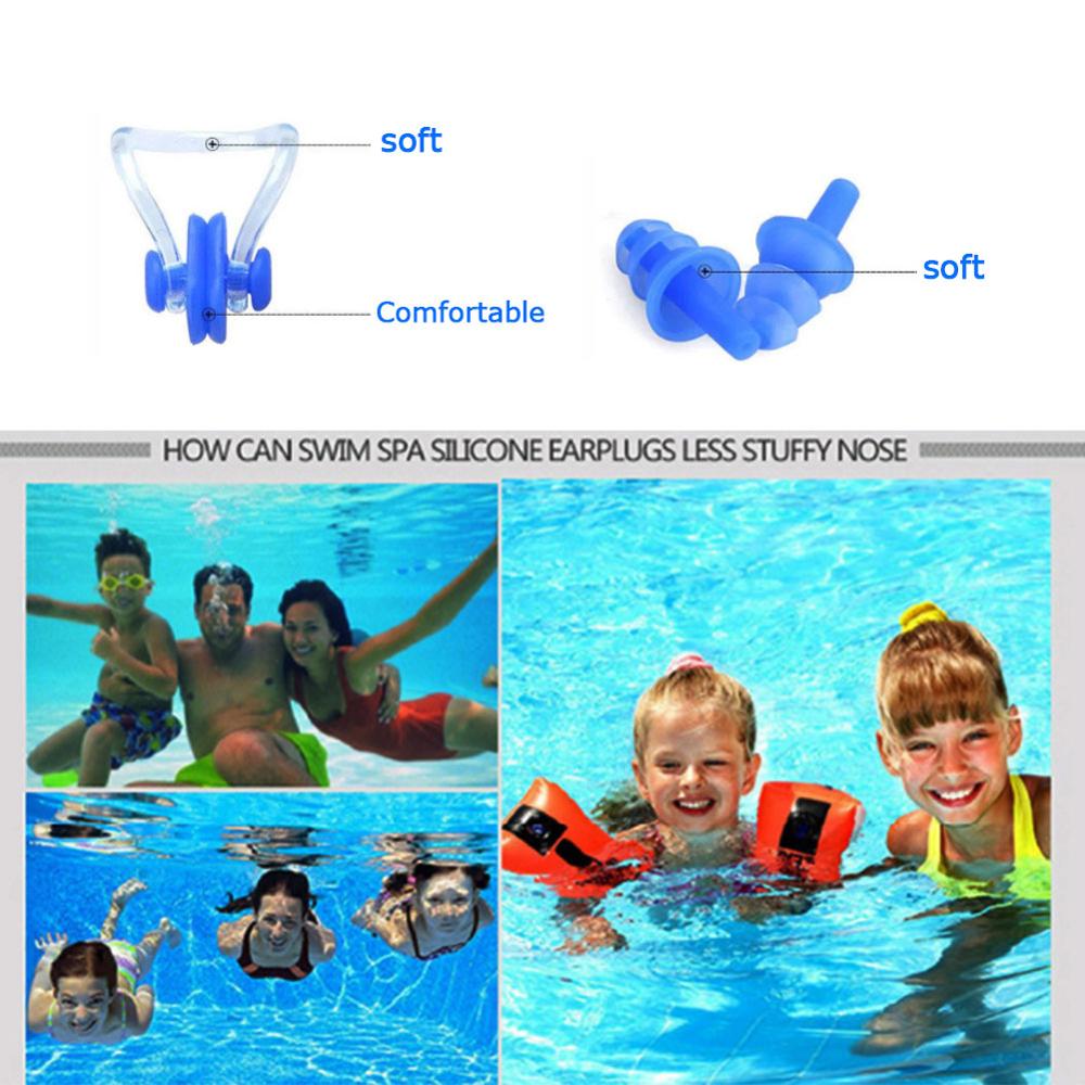 Tapones blandos de silicona para los oídos, protección de agua para natación, Clip para la nariz, impermeable, suministros para buceo y natación, 2 piezas