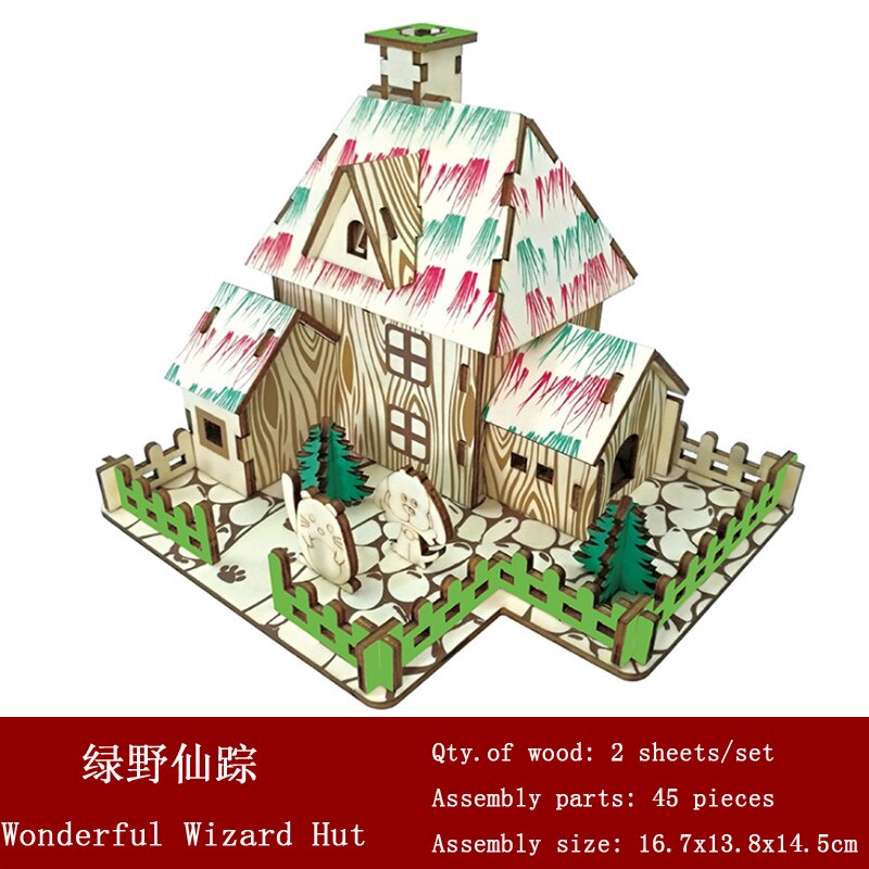 Grande roue 3D Puzzle en bois découpe Laser en bois assemblé jouet bricolage à la main Institution bâtiment jouets pour enfants enfants: Wonderful Wizard Hut