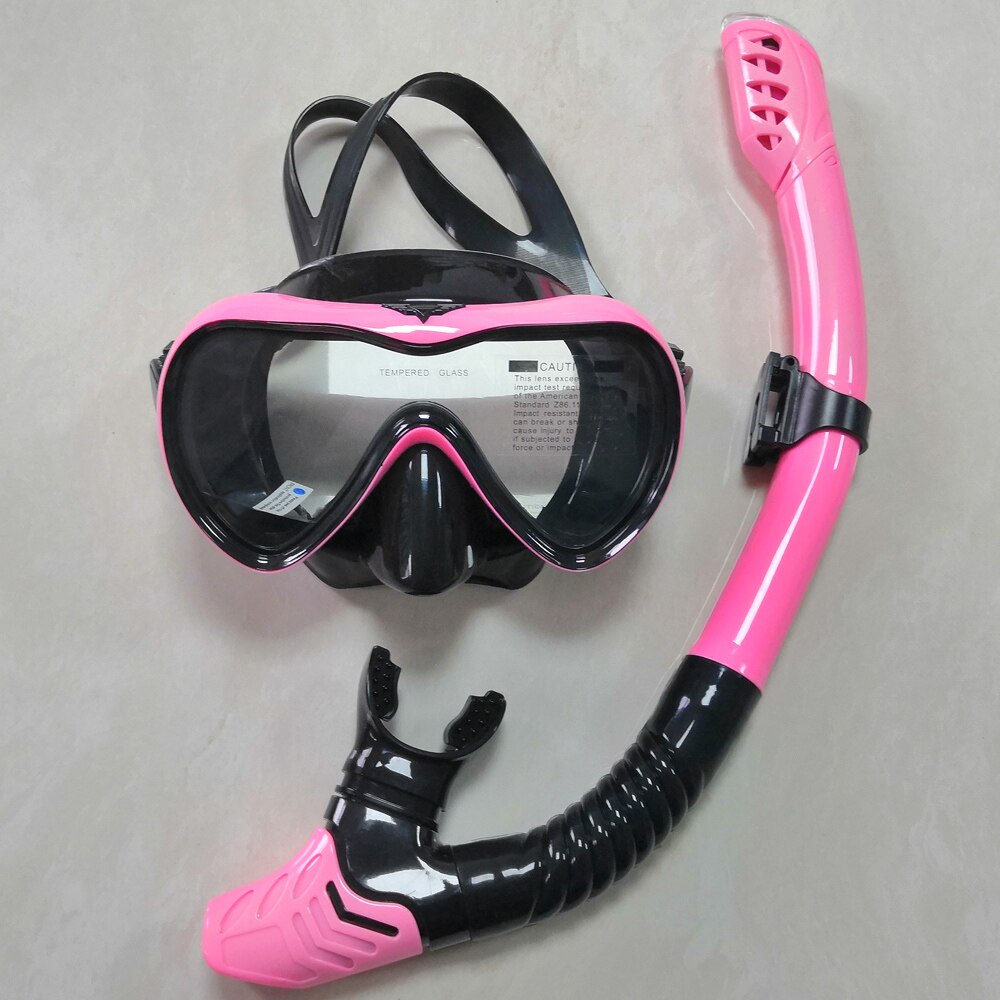 Scuba Diving Mask Silicone Mask Snorkel Anti-fog Wide Vision Snorkel Full Breath Tube Underwater Swimming Goggles: Pink Black
