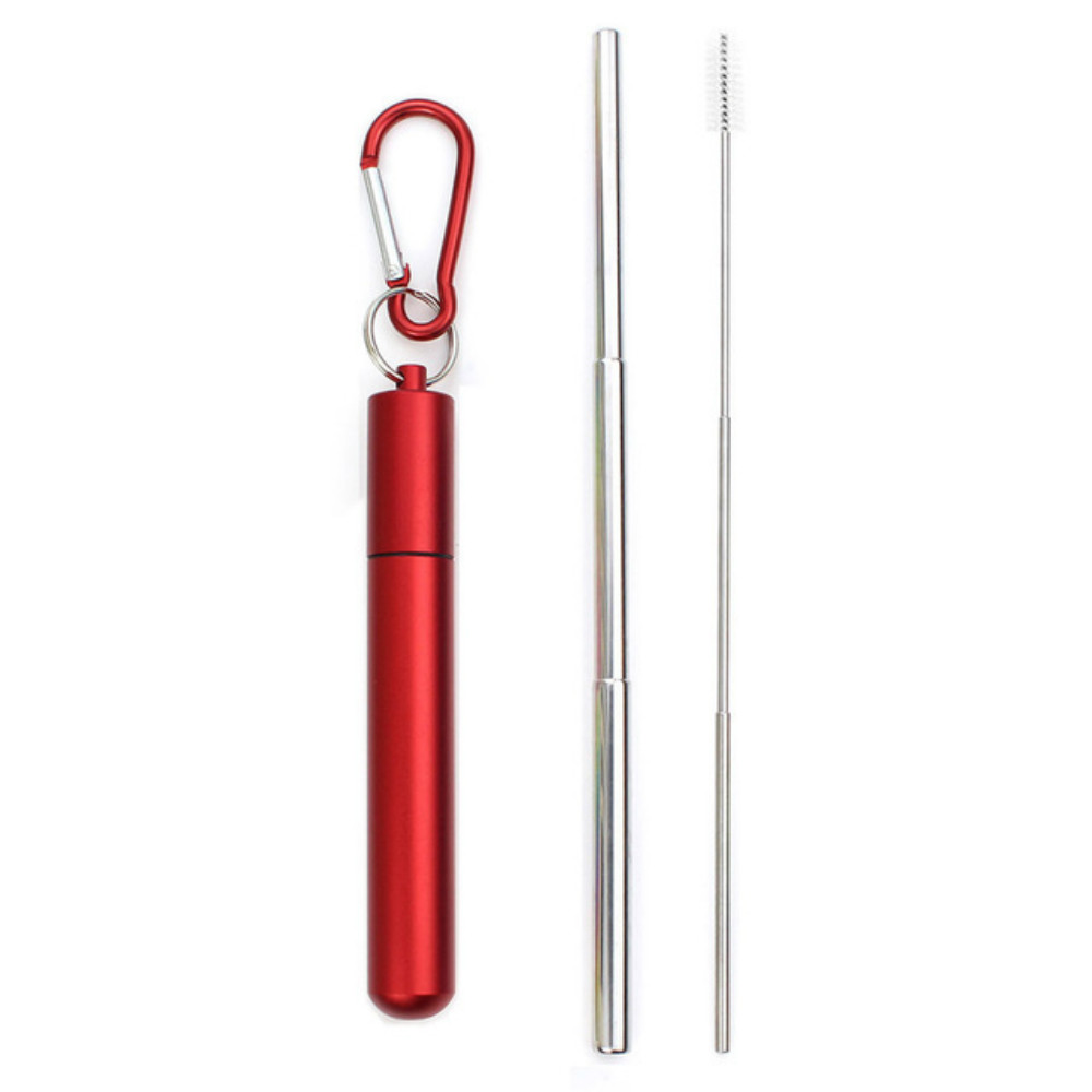 Paille télescopique en acier inoxydable, pliable et réutilisable, Portable, avec étui et brosse pour voyage en plein air: 3