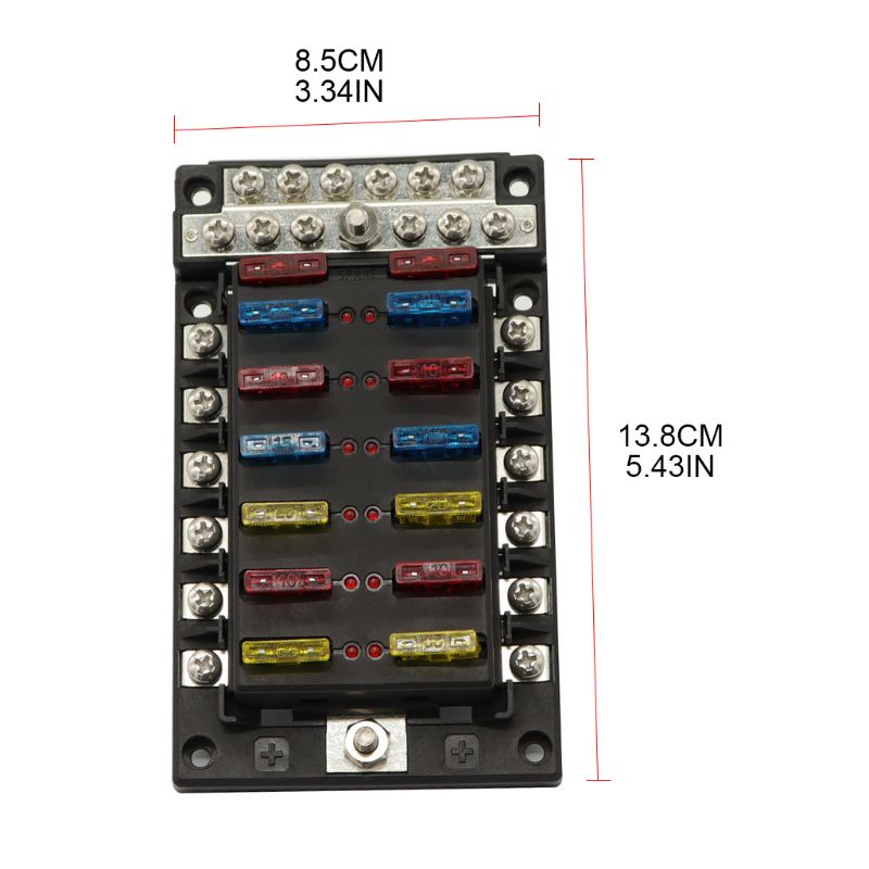 Porte-fusible 12 voies avec lumière de indicateur LED et jeu de barres négatif pour voiture 12/24V