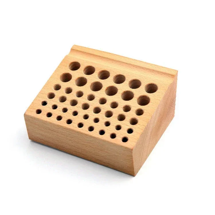 Caja portaherramientas de reparación de relojes con 46 agujeros, estante de madera, artesanía de cuero, herramientas de trabajo hecho a mano, organizador, almacenamiento de brocas para tallar: Negro