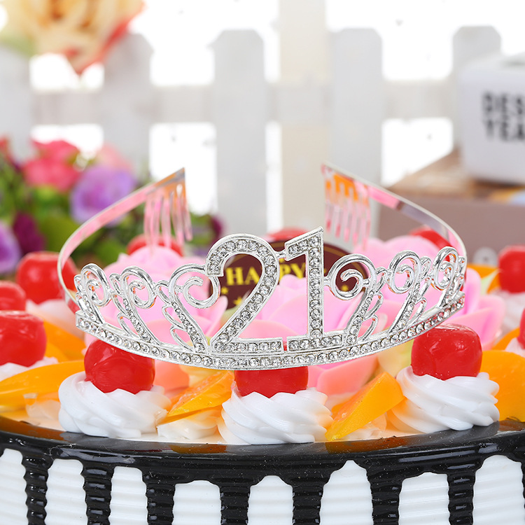 Crystal Rhinestone Tiara Princess Crown Birthday Crowns Silver Diamante Happy 18/20/21/30/40/50/60th Birthday (Silver-50th)