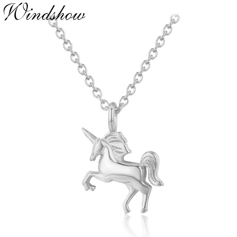 Carino piccolo ciondolo con ciondolo unicorno in argento Sterling 925 collana girocollo corta donna ragazza cavallo catena gioielli kolye collier regalo: WHITE