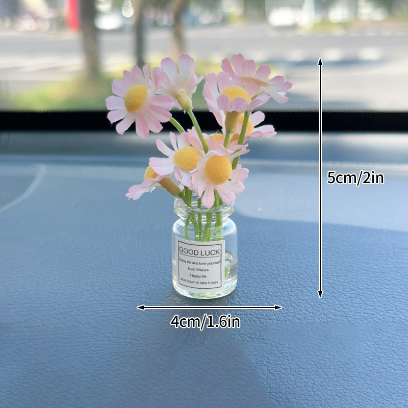 Decoración de consola central Interior de coche, bonito florero Sakura Gypsophila, adornos para salpicadero Interior de coche, decoración de escritorio para el hogar: Marrón