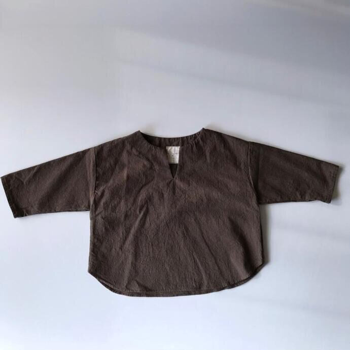 Korea herbst Baby baumwolle leinen v-ausschnitt lässig langarm Shirt t-Shirt: Braun / 18m