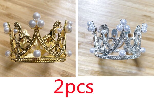Pärla kristall krona mini krona kristall pärla topper tiara hår ornament prydnad prinsessa bröllop födelsedag baka tårta: A1-2 st