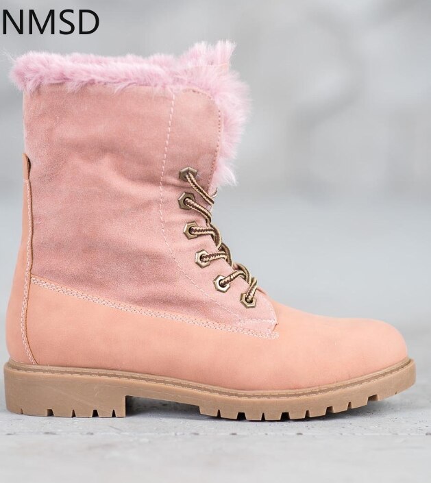 Vinter snøstøvler kvinner snører tykk pels varme vinterstøvler kvinnelige sko ankelstøvletter