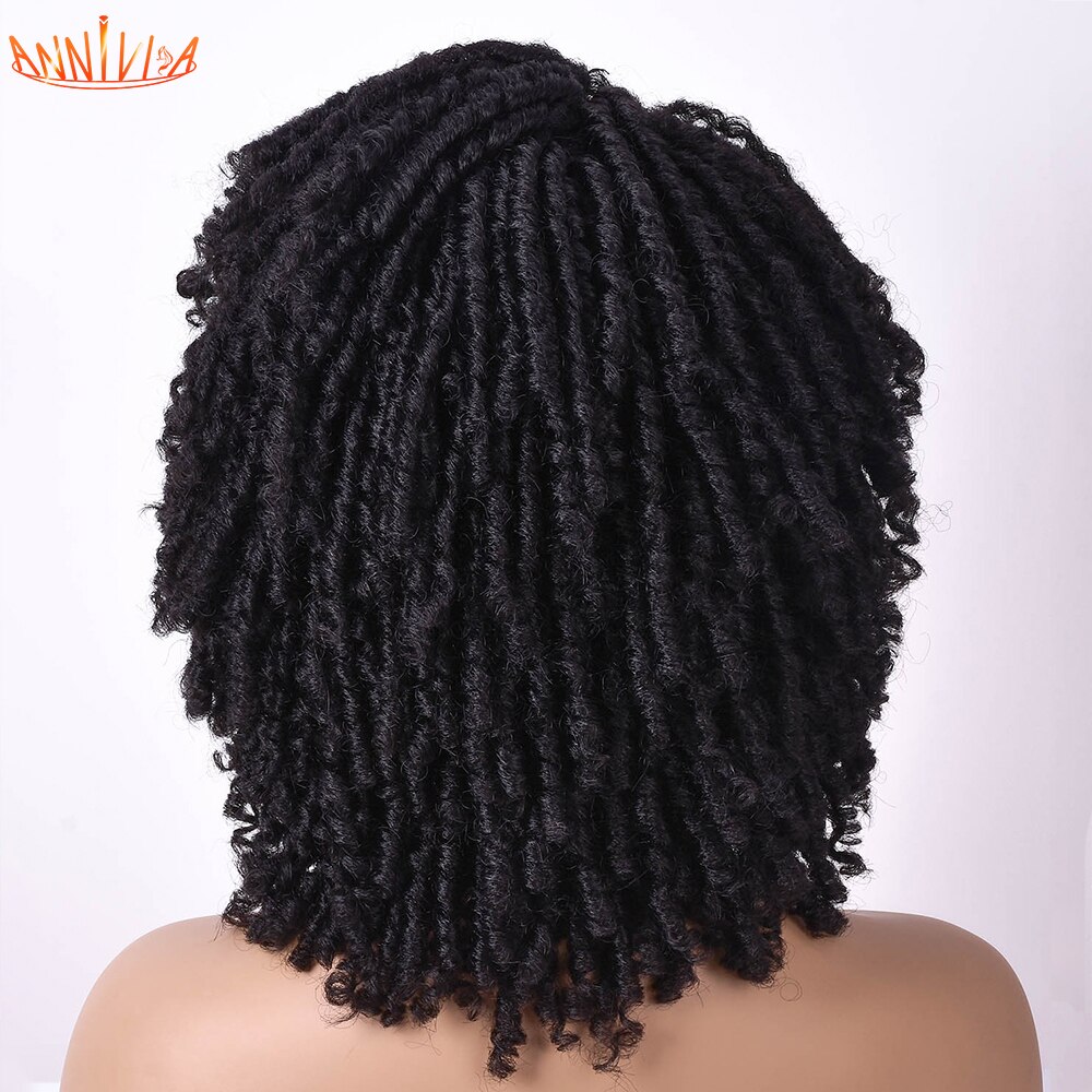 Short Dreadlock Hair Wig Curly Synthetic Soft Faux Locs Wigs With Bangs For Black Women Ombre Crochet Twist Hair Wigs Annivia: 1B