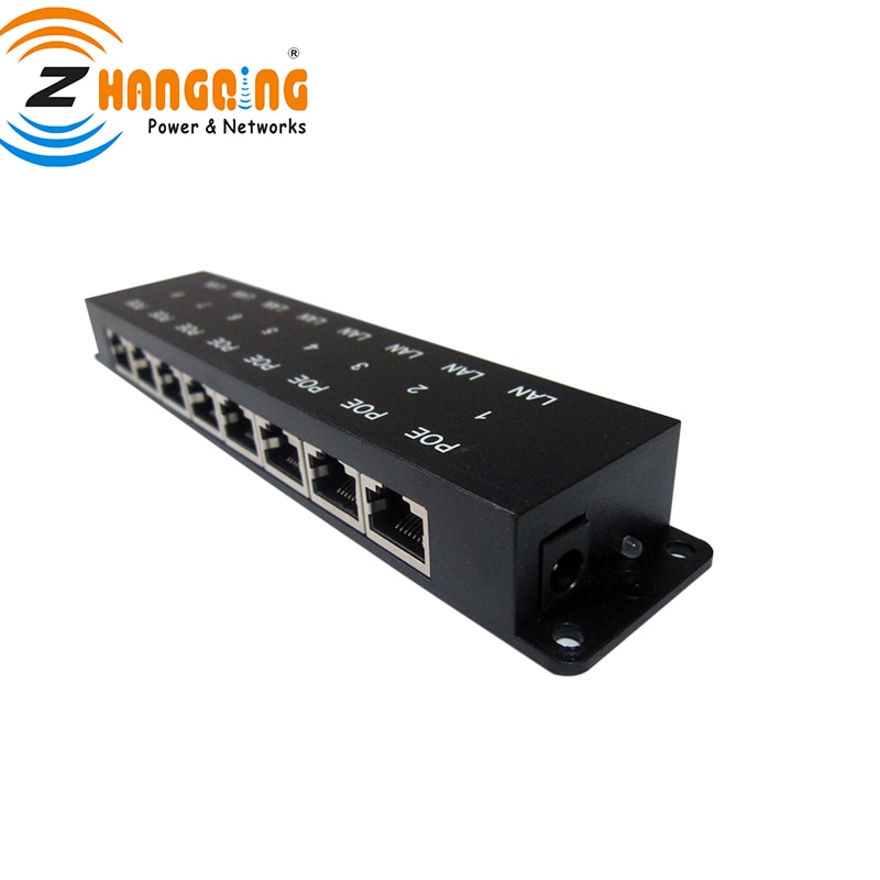 Passive POE injector 8 port black 10/100 Mbps Power over Ethernet PoE patch panel for IP Camera, VOIP, WiFi AP
