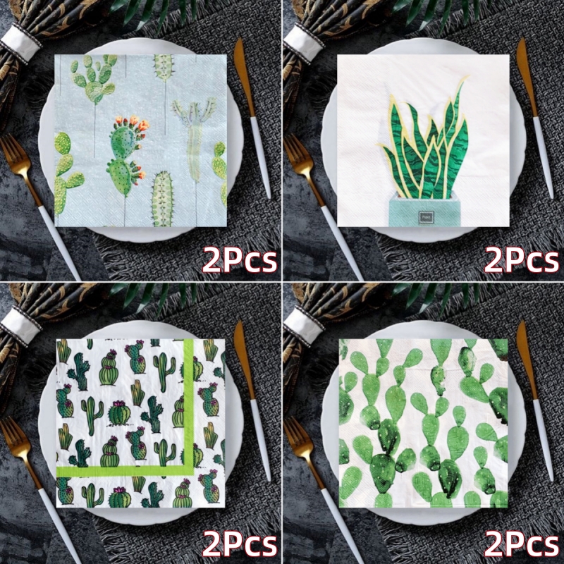 20/8Pcs Mix Bag Vintage Cactus Flowers Decoupage Paper Napkins Fruits Cholla Paper Serviettes for Xmas Birthday Party Tableware: Pink
