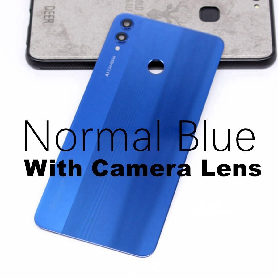 Back Glass Cover For HUAWEI Honor 8X Back Battery Cover Glass Panel Honor View 10 Lite Rear Door Housing Case With Camera Lens: Blue With Lens