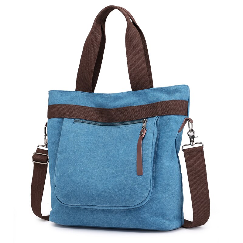 D&T One Shoulder Casual Bags Women Solid Canvas Waterproof School Student Light Zipper Pocket Inside Bags: blue