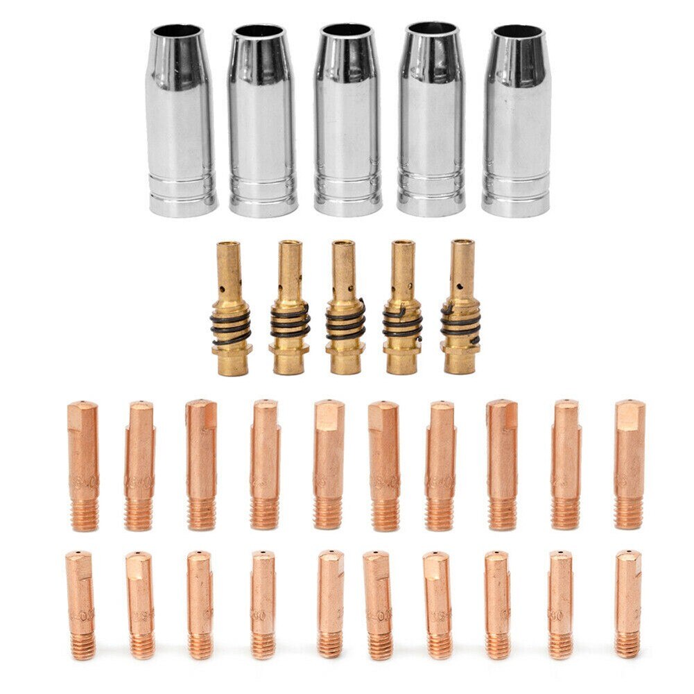 16/30pcs MB15 MIG Consumables Kit Contact Tips Shroud Nozzle Tip Holders For 14AK 15AK Welding Torch