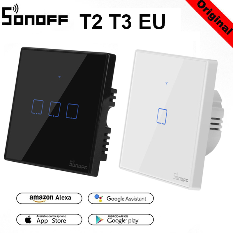 Sonoff T2 T3EU Panel WiFi RF433Mhz/APP/Touch Control Draadloze Smart Lichtschakelaar 1 2 3 Gang Muur glas Alexa EWelink Controle