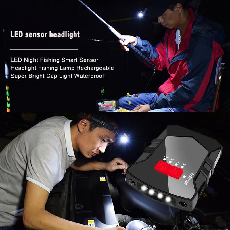 Led natfiskeri smart sensor forlygte fiskelampe genopladelig super lys kasket lys vandtæt med induktion