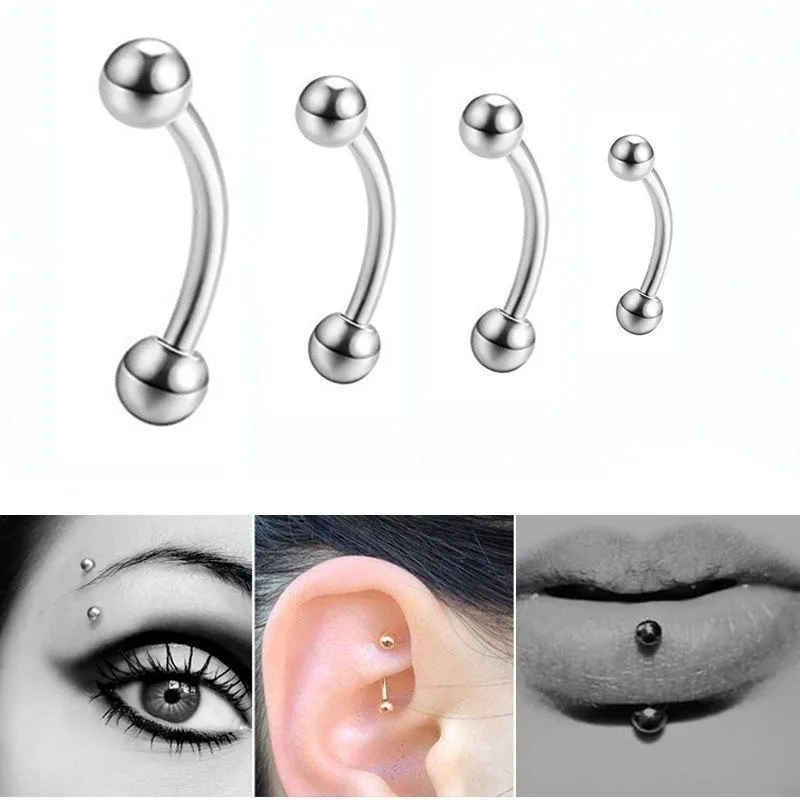 30 Uds. Anillos para Piercing de cejas de acero inoxidable para mujeres y hombres, barra curva, anillo para labio, cartílago, Daith Helix Rook, joyería