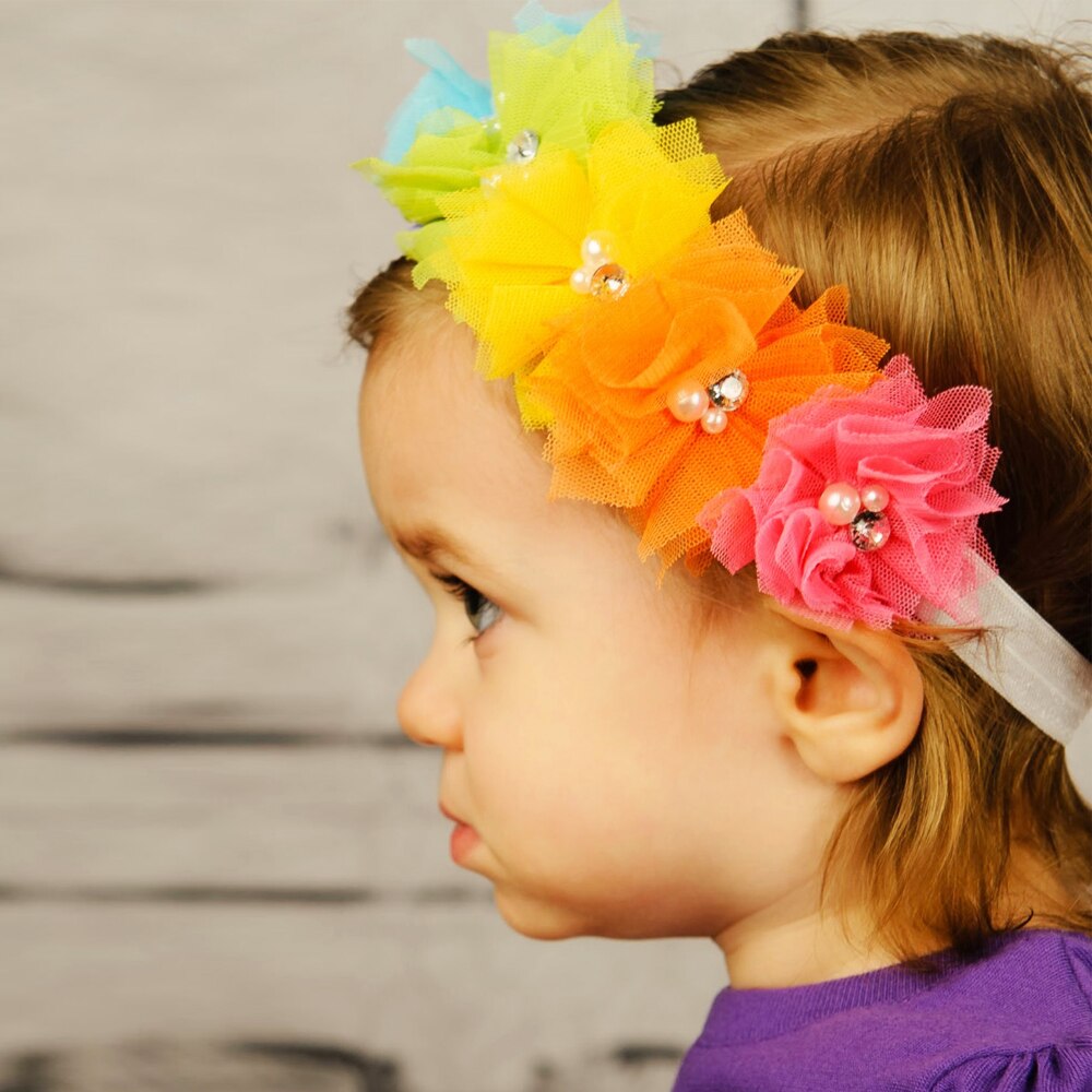 Fasce per bambini Tulle fiore elastico arcobaleno fasce per ragazze fasce per capelli per bambini bambini accessori per capelli fasce per la testa kh113