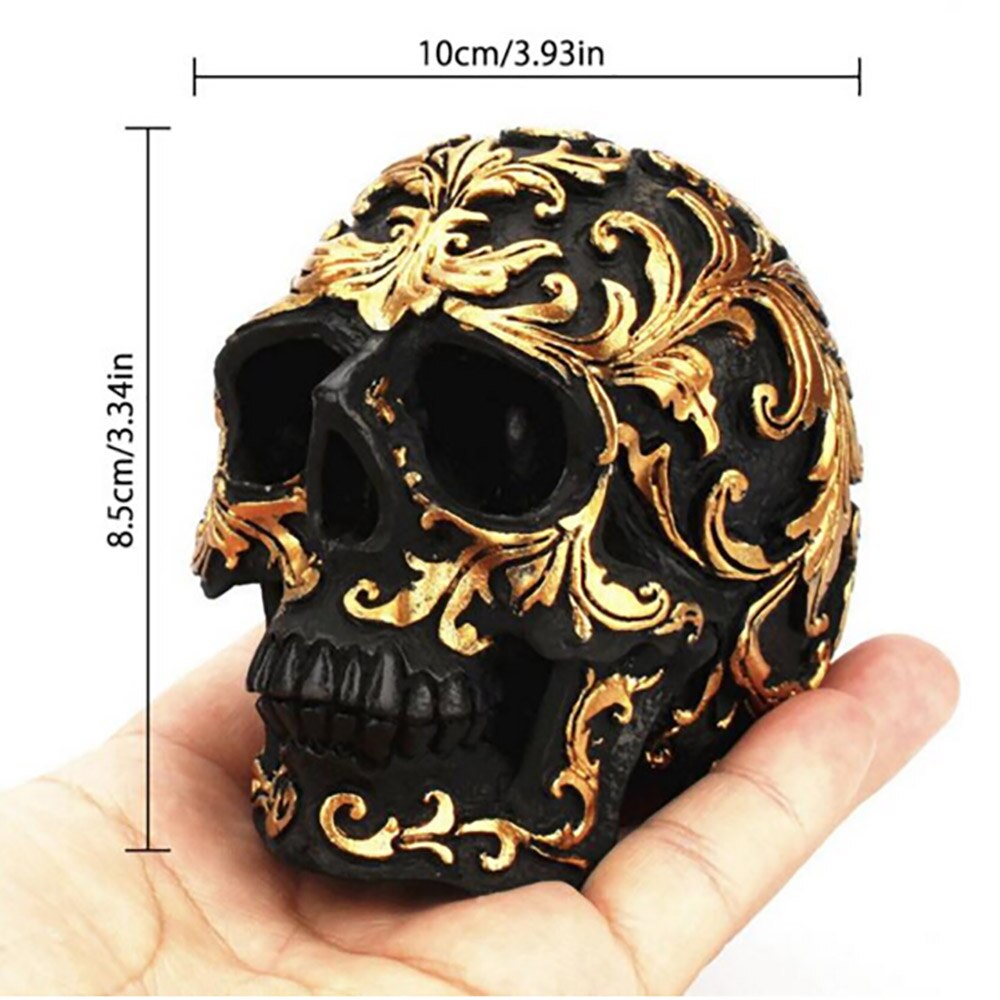 1Pcs Handmade Black Gold Skull Sculpture Hand Carving Halloween Home Party terror Decoration As a ePacket: Default Title