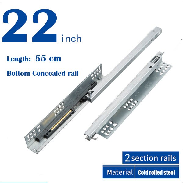 Rails coulissants de Support cachés pour meubles et tiroirs, Long en deux parties, à fermeture souple: 22inch