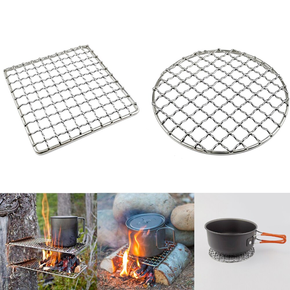 Camping Grill Grate Stainless Steel Mesh Pads Grilling Fire Rack Cooking Cooking BBQ Picnic Firewood Rack Mat Liner Accessories