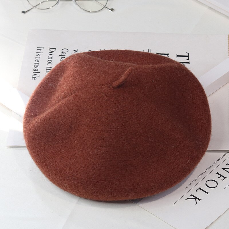 Japanse Herfst Winter Koreaanse Mode Wol Baret Vrouwen Hoed Retro Wollen Schilder Hoed Britse Art Bud Hoed Vrouwen barette Hoed: Bruin