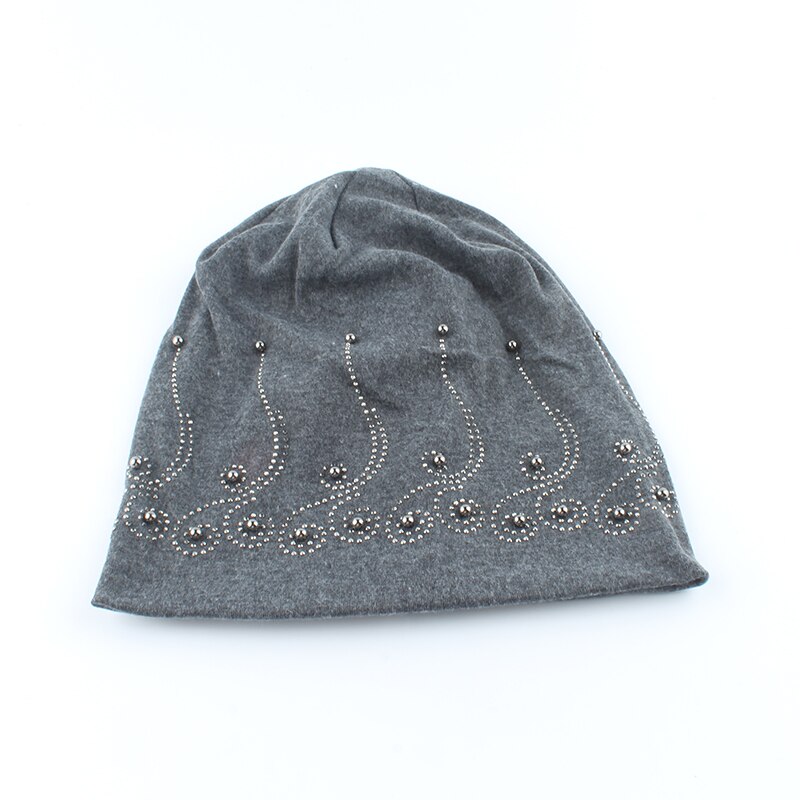 Parel wintermuts dames effen kleur strass skullies mutsen dames herfst mutsen zachte warme katoenen mutsen dames
