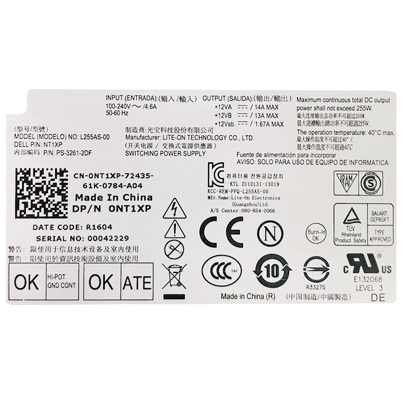 Alimentation pour Dell 3020 7020 9020 T7100 HK355-82PP L255AS-00 L255ES-00 F255ES-00 H255ES-01 D255AS/H255AS/AC255AS-00