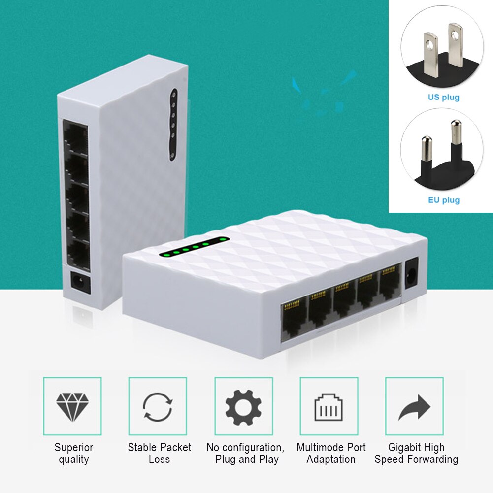 LAN di Plastica Desktop di Rete Accessori Ufficio Interruttore Hub di Monitoraggio a Casa Base Gigabit Ethernet Veloce 5 Porte Adattatore Dormitorio
