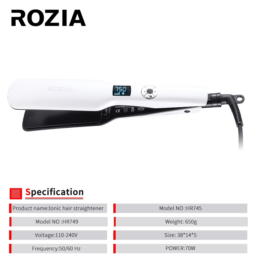 ROZIA Mais Haar Stil Turmalin Keramik Heizung Platte Haarglätter Styling Werkzeuge LED-anzeige Flache Eisen Salon Stil Werkzeuge