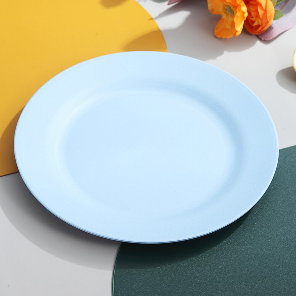25cm Dinner Plate Wheat Straw Plates Unbreakable Lightweight Dinner Plates Reusable Sturdy Dinnerware Set for Home Kitchen: Blue