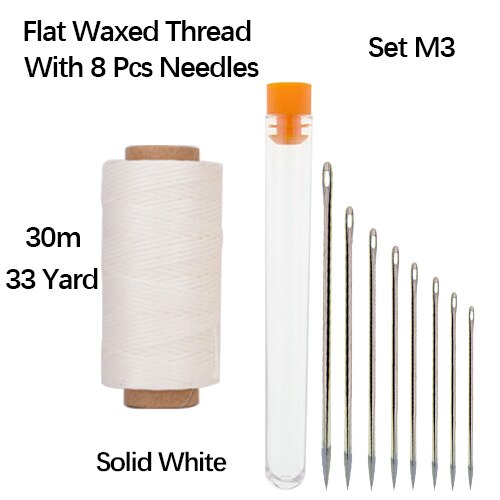 Fil plat ciré en Polyester, rouleau de 30m, 0.8mm, 150D, ligne de couture pour cuir, couture à la main, cordon, accessoires d&#39;outils de bricolage: Set M3