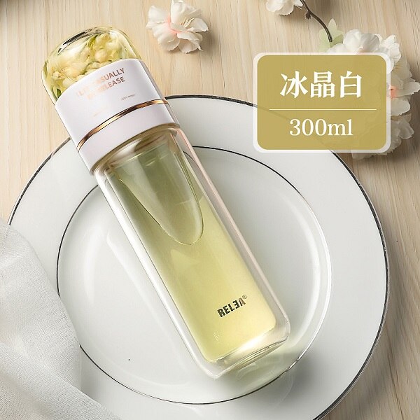 RELEA Glass Bottle Double Layer Tea Water Separation Glass Bottles Stainless Steel Tea Partition Bottle: 2