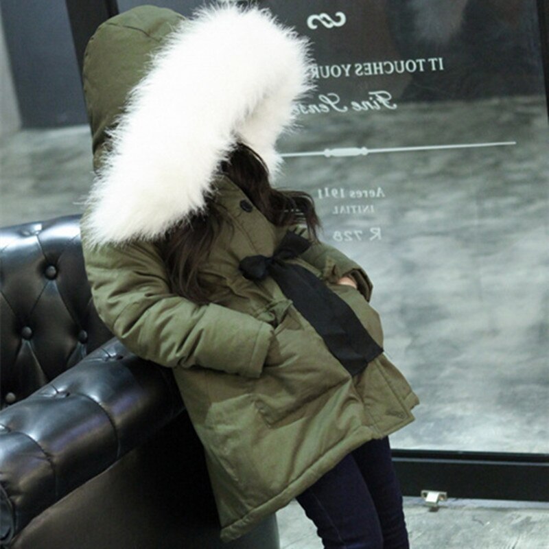 Korean Brand Girls Jackets Kids Faux Fur Collar Coat Children Winter Outwear 2-11 Years Old Girls Parkas Jacket Windproof Coat