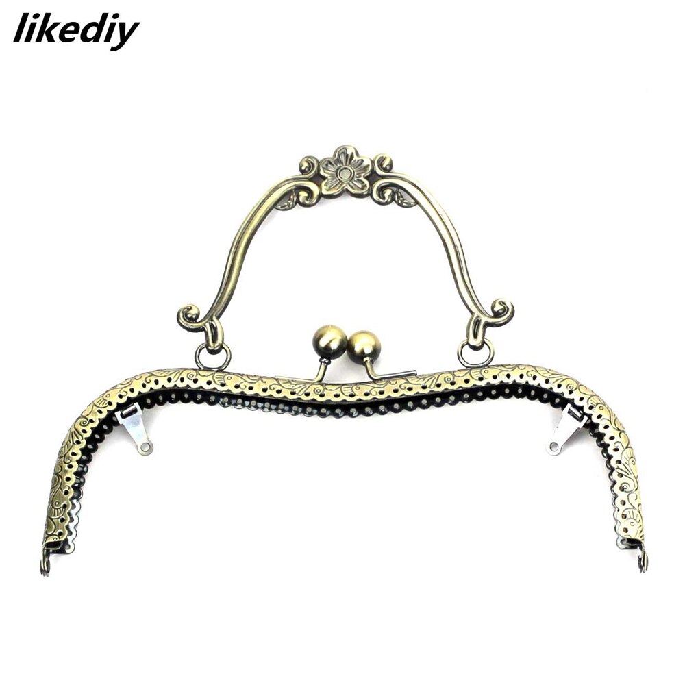 3 stk/parti 20.5 cm bronze sølv gylden blomme blomst blomstermønster vintage metal pung ramme kys lås håndtag taske tilbehør: Bronze