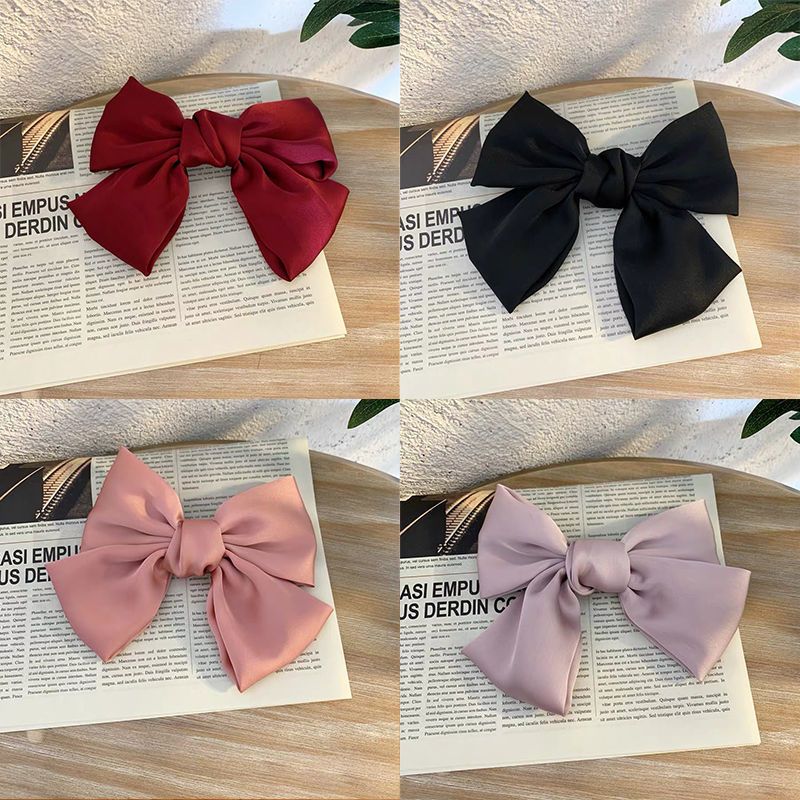 Huanzhi 4 Stks/set Leuke Grote Strik Haarspeld Rode Dubbele Laag Lint Satijnen Strik Haar Clip Haarspeldjes Voor Vrouwen Meisje Haar accessoires: 4