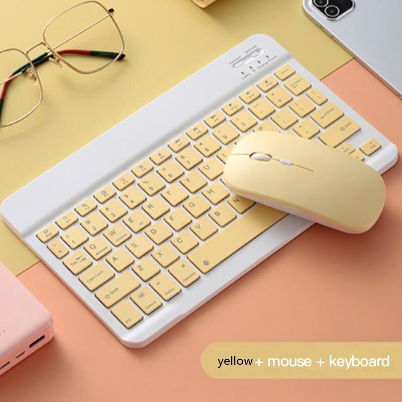 wireless keyboard and mouse bluetooth pink green cute android keyboard kit pc home office keyboard mouse combos mini teclado: Yellow