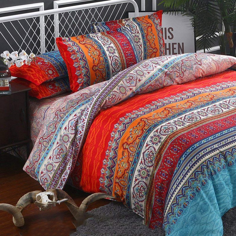 Dekbedovertrek bohemian dekbedovertrekset chique bloemen gestreept beddengoedset superzachte vezel dubbelzijdige dekbedovertrek